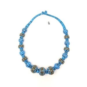 Fern Finds Chunky Bead Gold and Blue Necklace